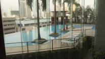 Clubhouse view of pool